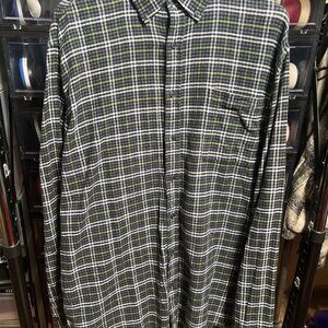 Men's Croft and Barrow Extra Soft Flannel Plaid Button Up Shirt XXL Green Navy